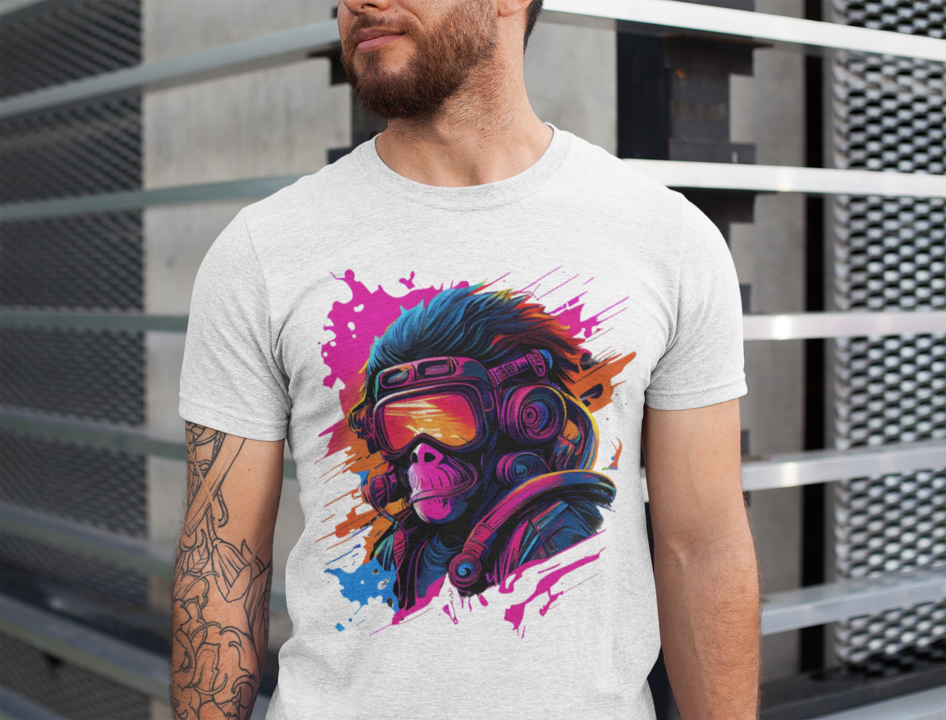 Groove Primate Beats Vibrant Monkey Music T-shirt White