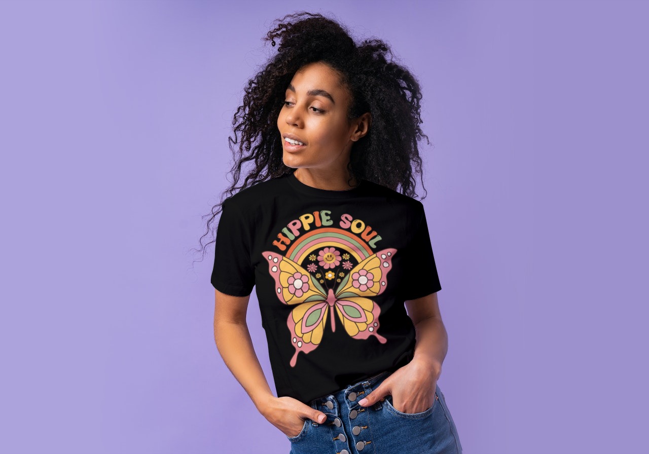 Retro Groovy Hippie T-shirt BLACK