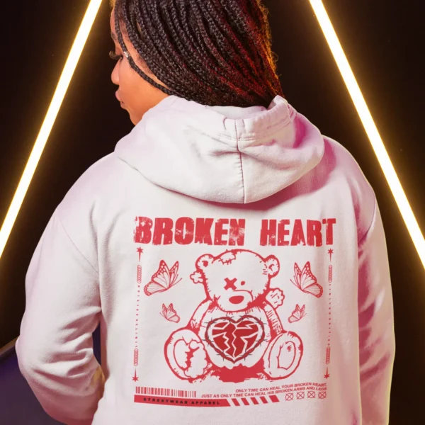Streetwear Broken Heart Bear Hoodie