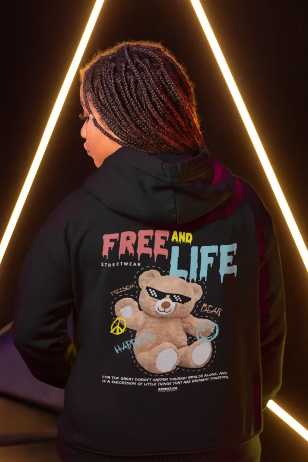 Streetwear Free And Life Bear Hoodie