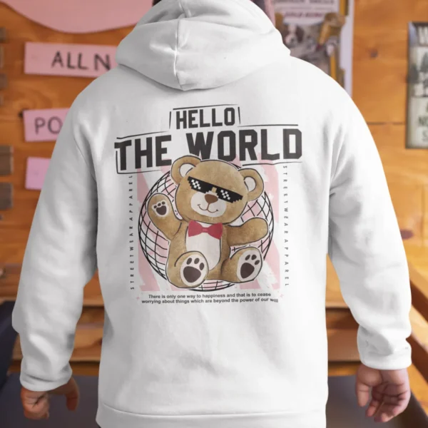 Streetwear Hello The World Bear Hoodie