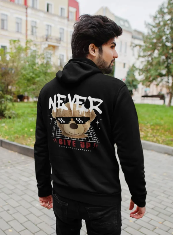 Streetwear Never Give Up Bear Hoodie
