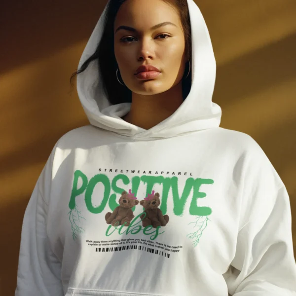 Streetwear Positive Vibes Bear Hoodie