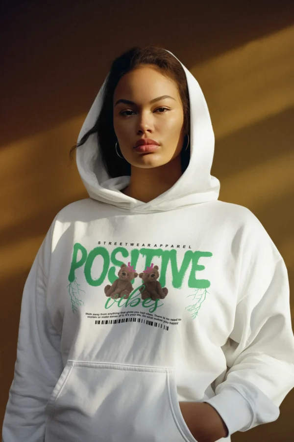 Streetwear Positive Vibes Bear Hoodie